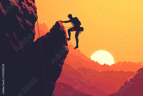 Sunrise Climbing Adventure on Mountain Cliff