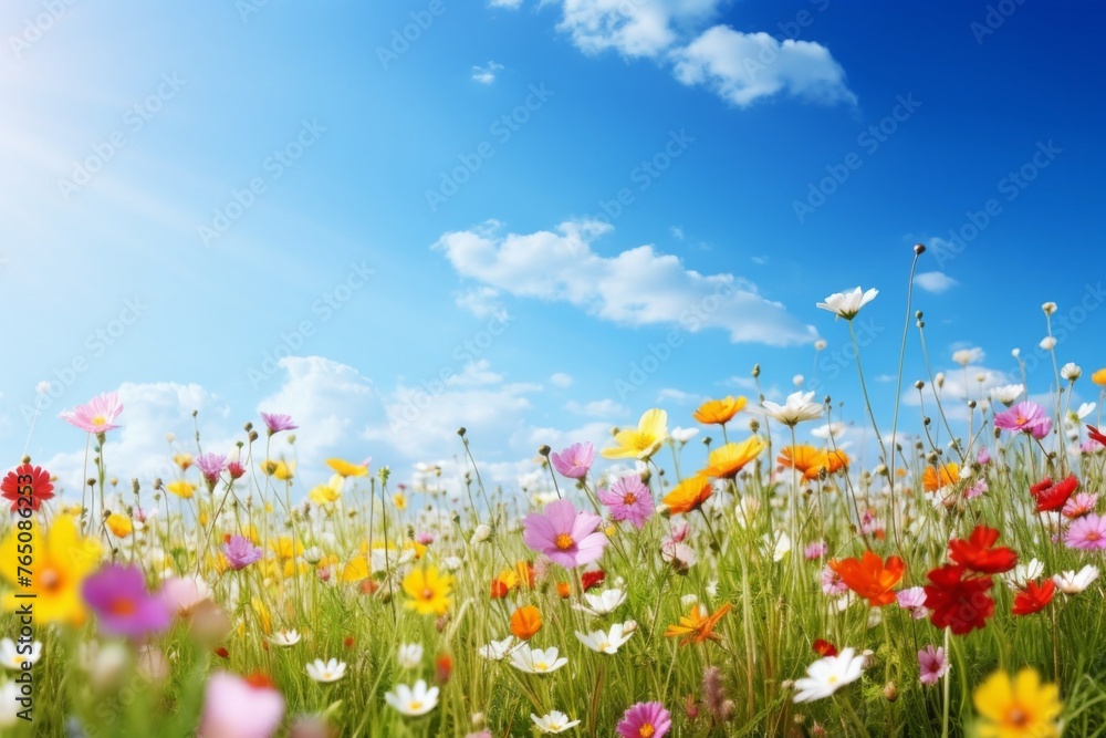 Sunny day field with colorful flowers Generative AI Sunny day field with colorful flowers Generative AI