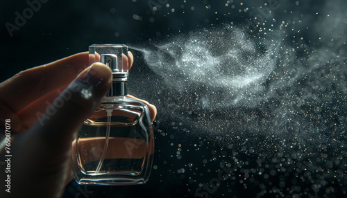 high resolution photo of Woman spraying perfume