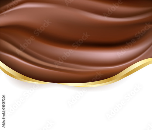 Abstract background with smooth melted chocolate in vector illustration, with golden design elements