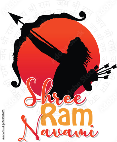 illustration of Lord Rama with bow arrow killing Ravana in Ram Navami