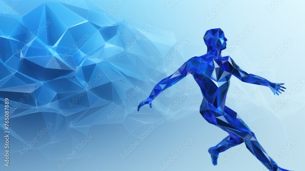 a man running in a blue light