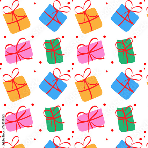 Patterns, gifts, boxes, bow, green, pink, blue, orange, packaging, red, dots