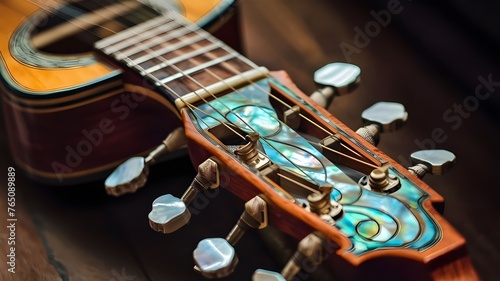 Close-Up: Acoustic Guitar Headstock in Photograph photo