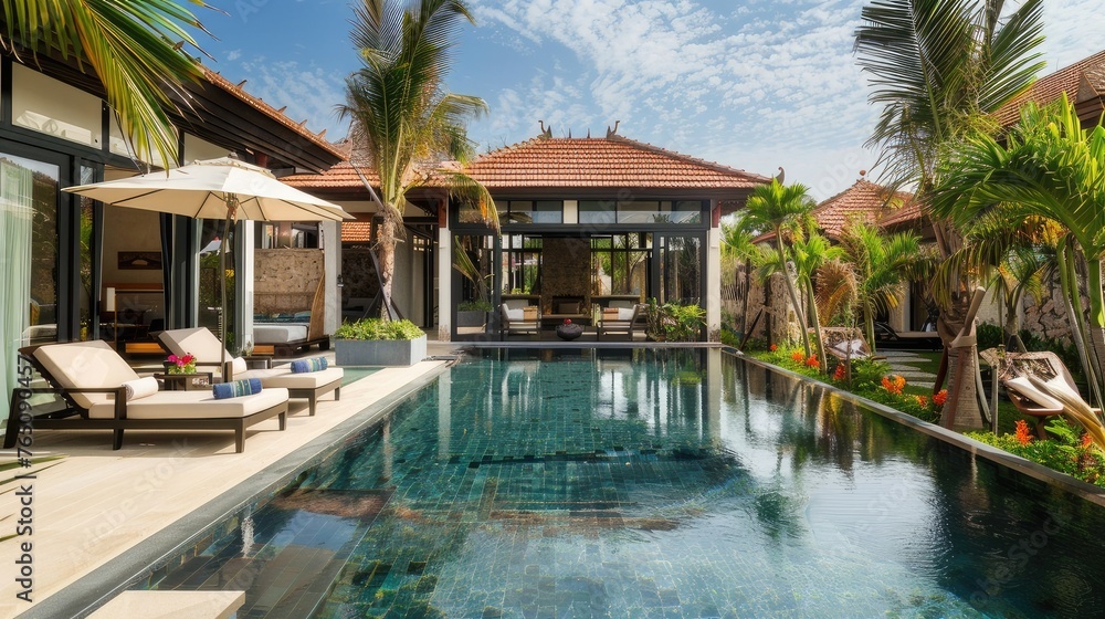 Dive into relaxation. Our pool image showcases crystal-clear waters, inviting sun loungers, and cozy seating areas for guests to chill and soak up the sun Dive into relaxation. Our pool image showcases crystal-clear waters, inviting sun loungers, and cozy seating areas for guests to chill and soak up the sun