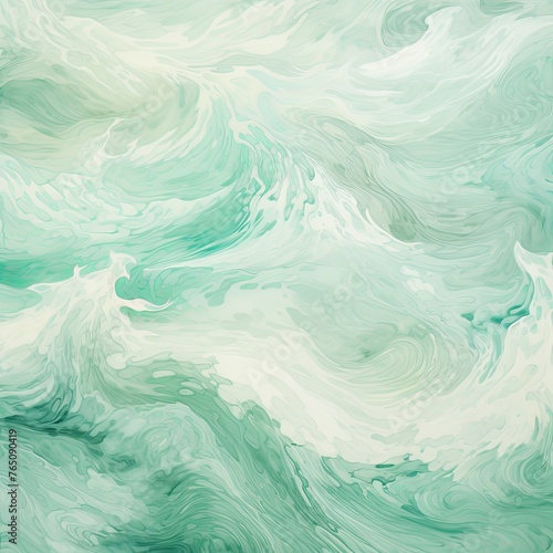 Mint and white painting with abstract wave patterns