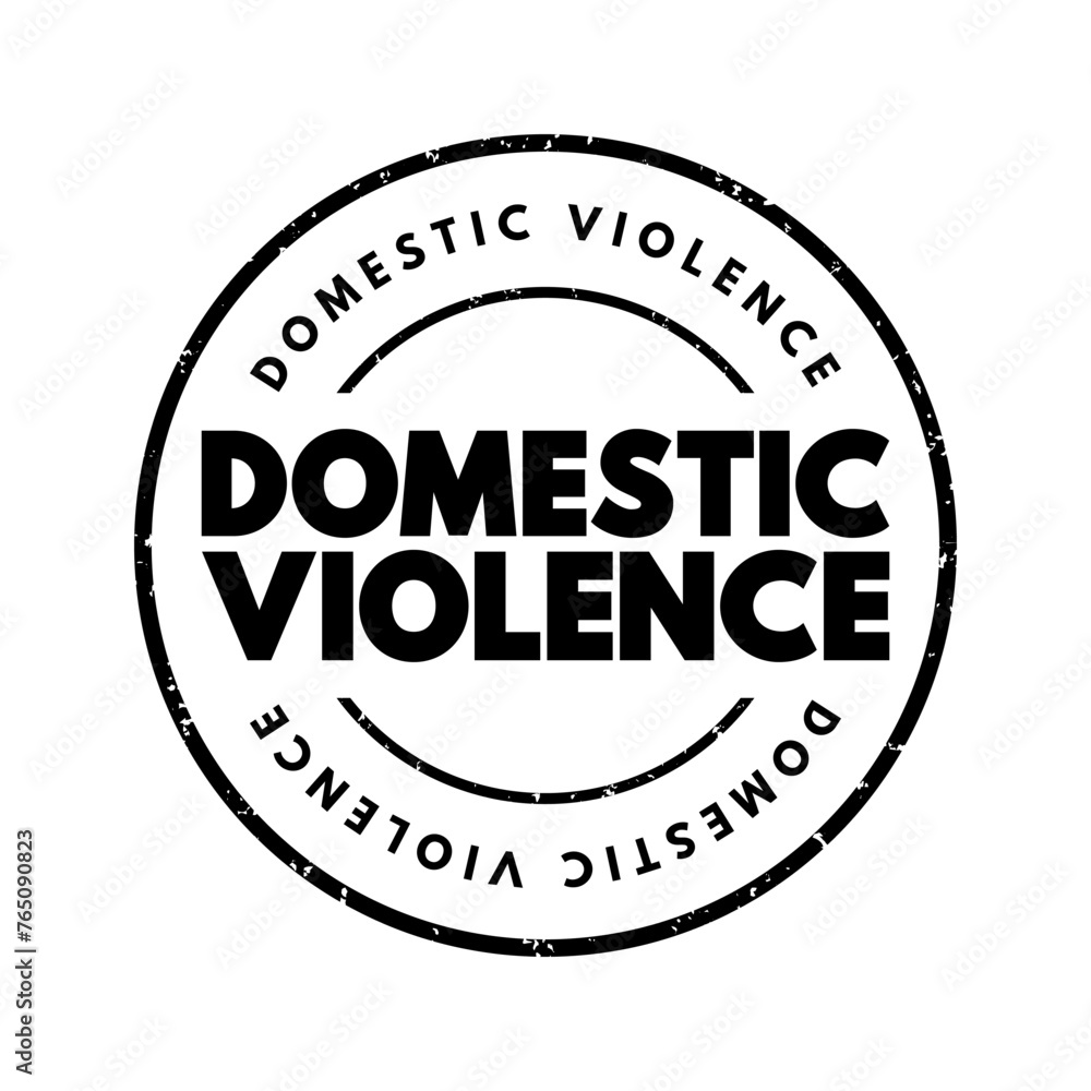 Domestic violence is violence or other abuse that occurs in a domestic setting, such as in a marriage or cohabitation, text concept stamp - obrazy, fototapety, plakaty 