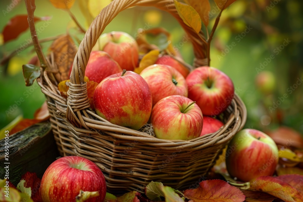Full Apple basket. Autumn ripe garden. Generate Ai Full Apple basket. Autumn ripe garden. Generate Ai