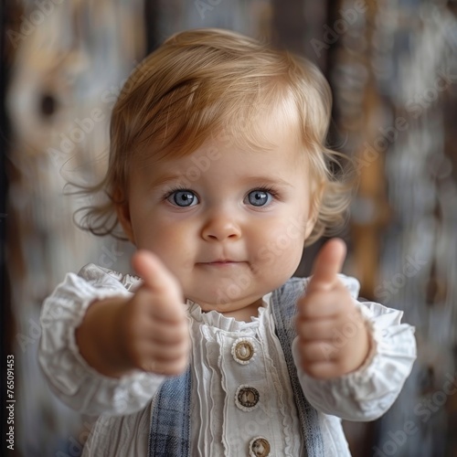 Happy small child with thum...