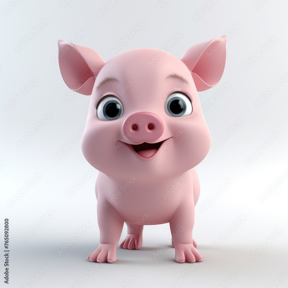 A cute little pig with a big smile on its face. The pig is standing on a white background A cute little pig with a big smile on its face. The pig is standing on a white background
