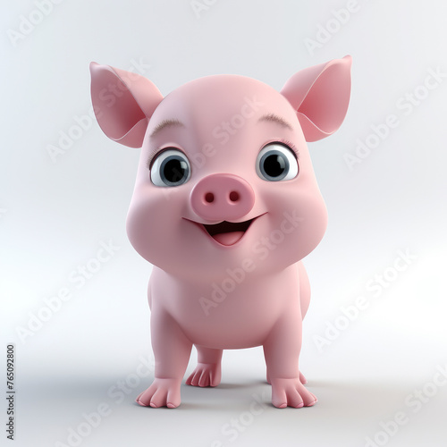 A cute little pig with a big smile on its face. The pig is standing on a white background