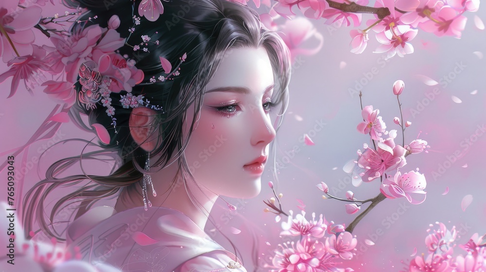 Fototapeta premium A woman with a flower in her hair.