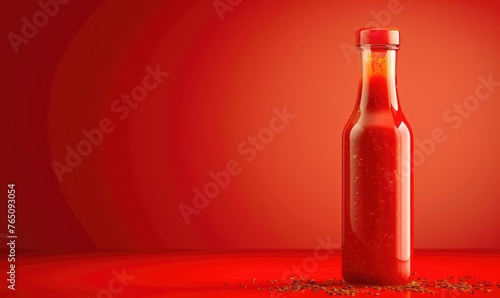 Hot sauce bottle, red background © piai