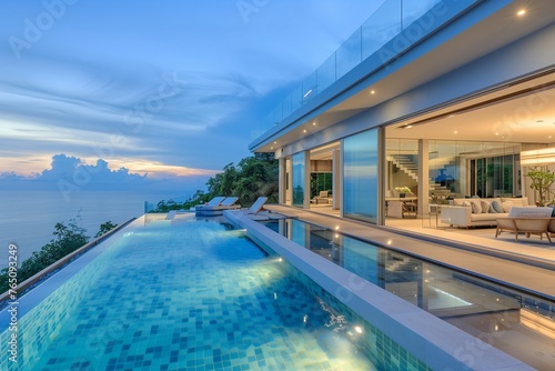 Contemporary Hillside Villa Overlooking the Ocean with Infinity Pool © Sajida