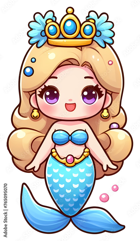 Magical Mermaid Sticker. Adorable Mermaid Illustration