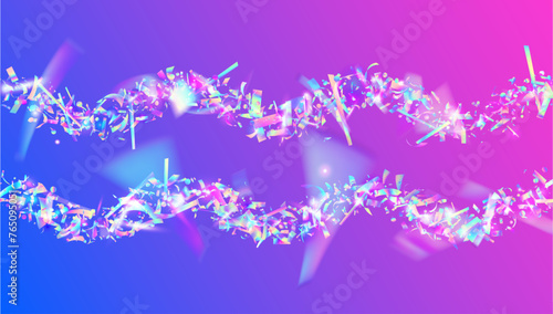 Holographic Effect. Digital Poster. Blue Happy Burst. Hologram Paper. Falling Banner. Disco Birthday Backdrop. Glare Texture. Festive Serpentine. Pink Holographic Effect