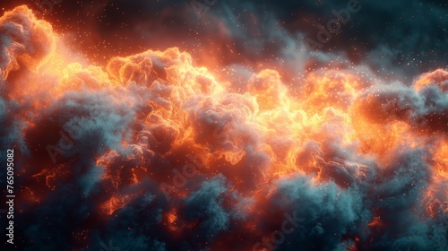  a computer generated image of an orange and blue cloud filled sky with a star in the middle of the sky. © Shanti