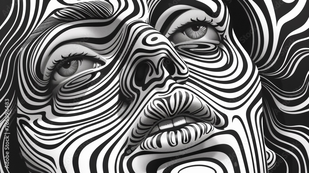 A black and white drawing of a woman's face, AI A black and white drawing of a woman's face, AI