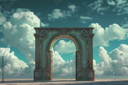 Curved Arched gate surreal. View open. Generate Ai