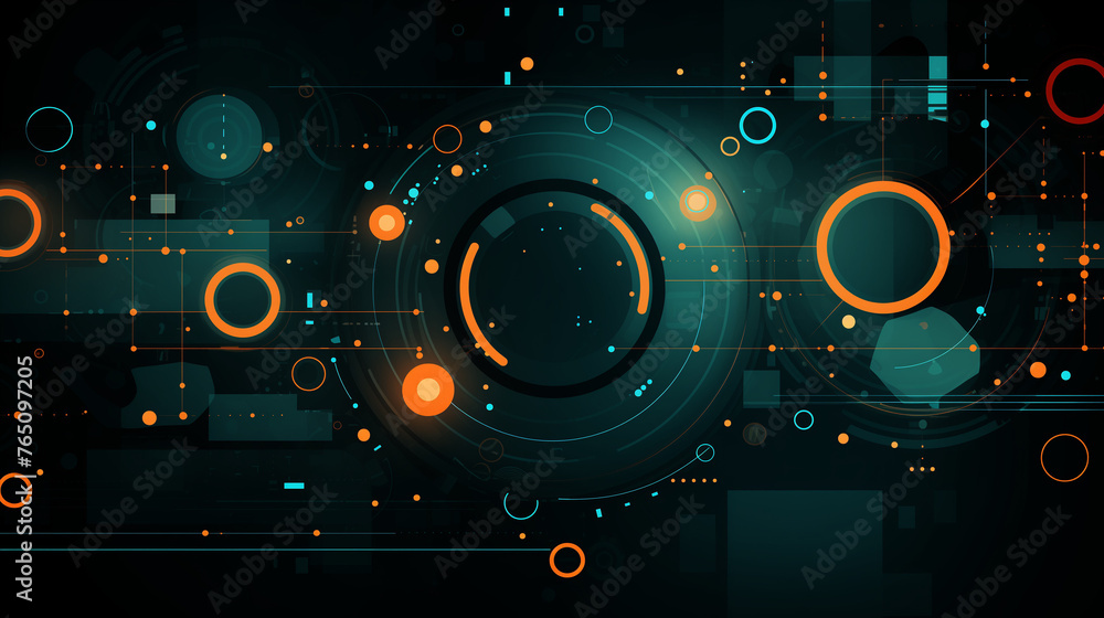 Abstract technological background with turquoise and yellow circles Abstract technological background with turquoise and yellow circles