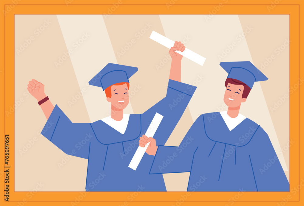 Graduation photo in wooden frame. Happy memory icon Graduation photo in wooden frame. Happy memory icon