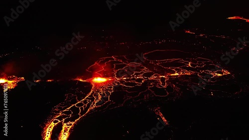 Aerial video of lava, from the eruption renewal, volcano in eruption sundhnukagigar photo