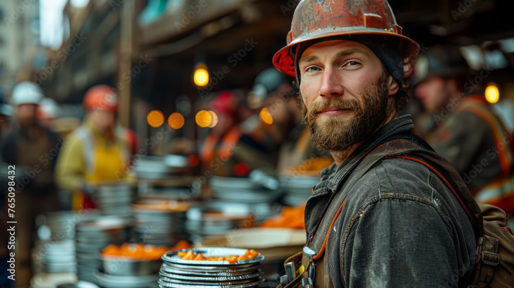 construction workers having lunch with his plates in a construction cafeteria,generative ai construction workers having lunch with his plates in a construction cafeteria,generative ai