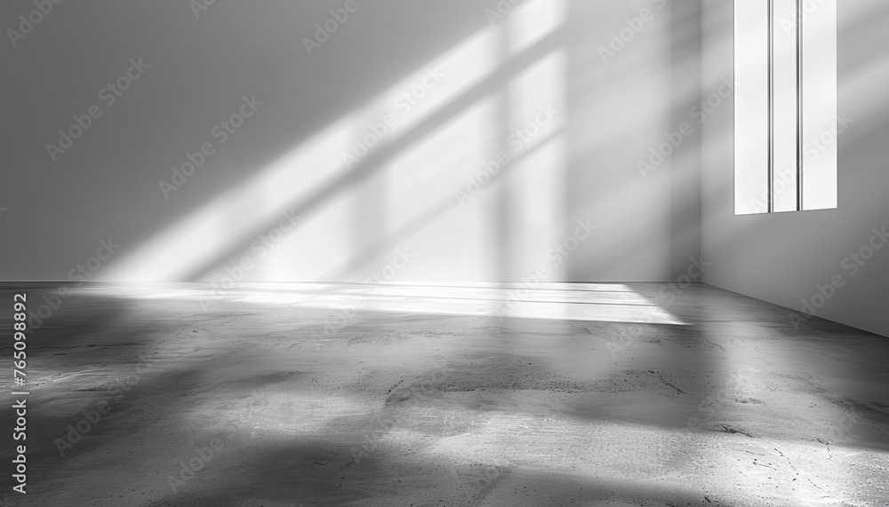 Empty white wall and smooth floor with interesting light glare Background.