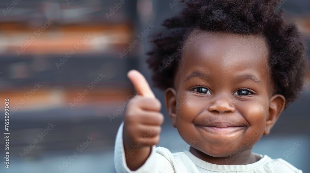 Adorable Approval: Smiling Cute African American Toddler with Thumbs Up Gesture. Copy space. Adorable Approval: Smiling Cute African American Toddler with Thumbs Up Gesture. Copy space.