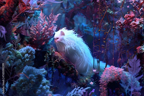 White cat and Coral in Fantasy world photo