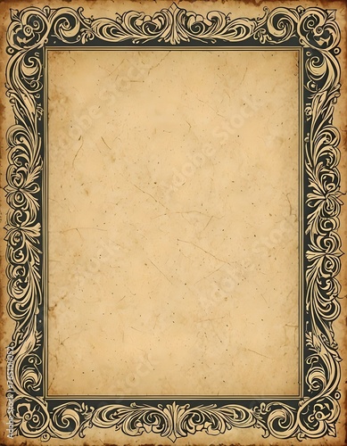 ornate renaissance frame border on a weathered paper texture, vintage photo