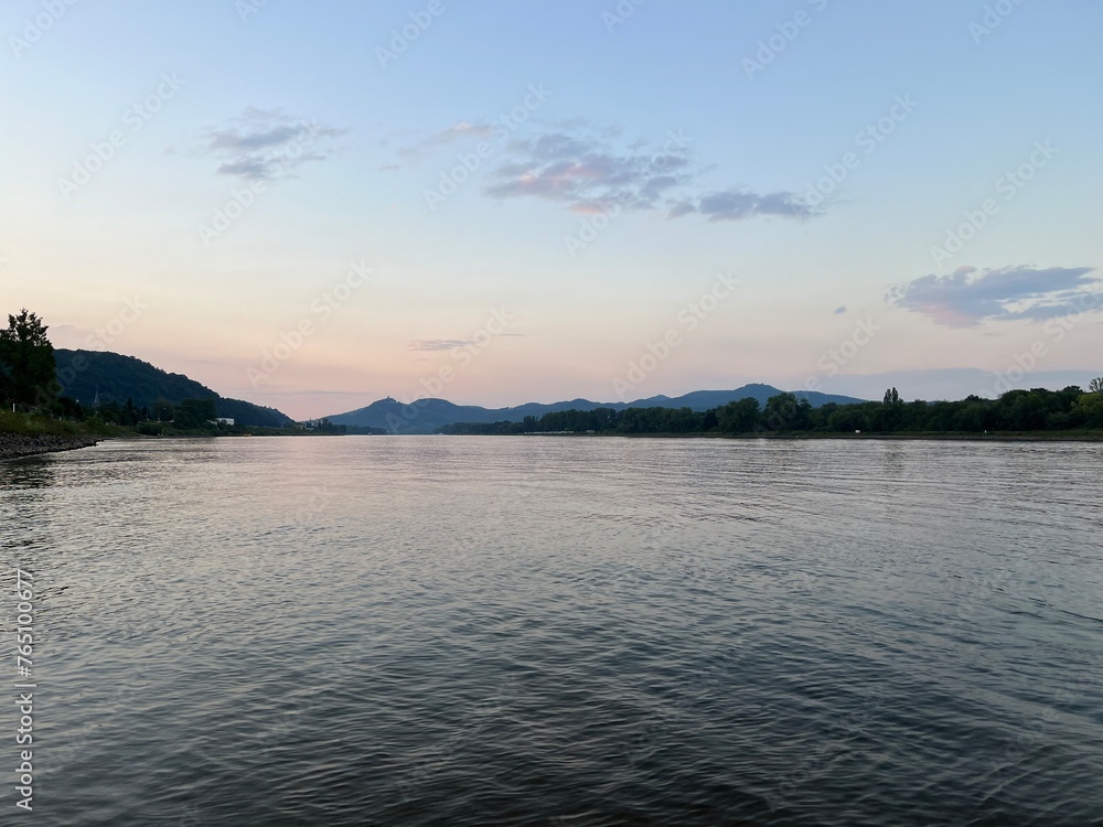 The Rhine at dusk with the Siebengebirge in the background