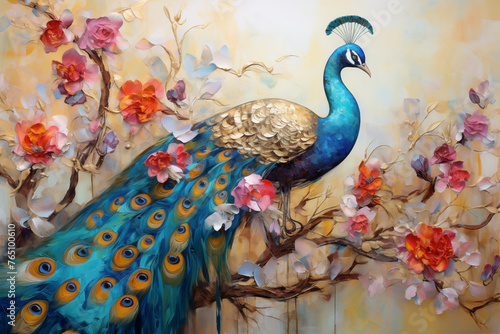 Modern art colorful peacock painted on a canvas, art design © Animaflora PicsStock