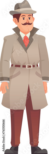 Noir detective character. Crime mystery cartoon mascot