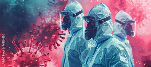During the pandemic, scientists, donning protective masks, diligently explore the intricate features of newly emerging viruses, working tirelessly to safeguard public health photo