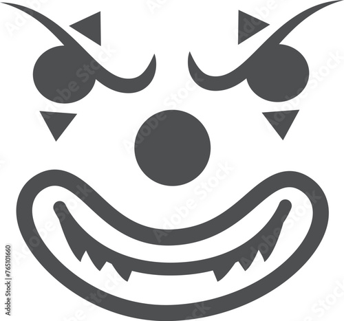 Evil clown face. Black horror character stencil