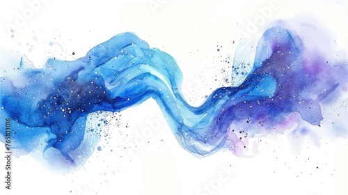 Watercolor illustration of a cosmic ballet between two colliding galaxies, on a white background