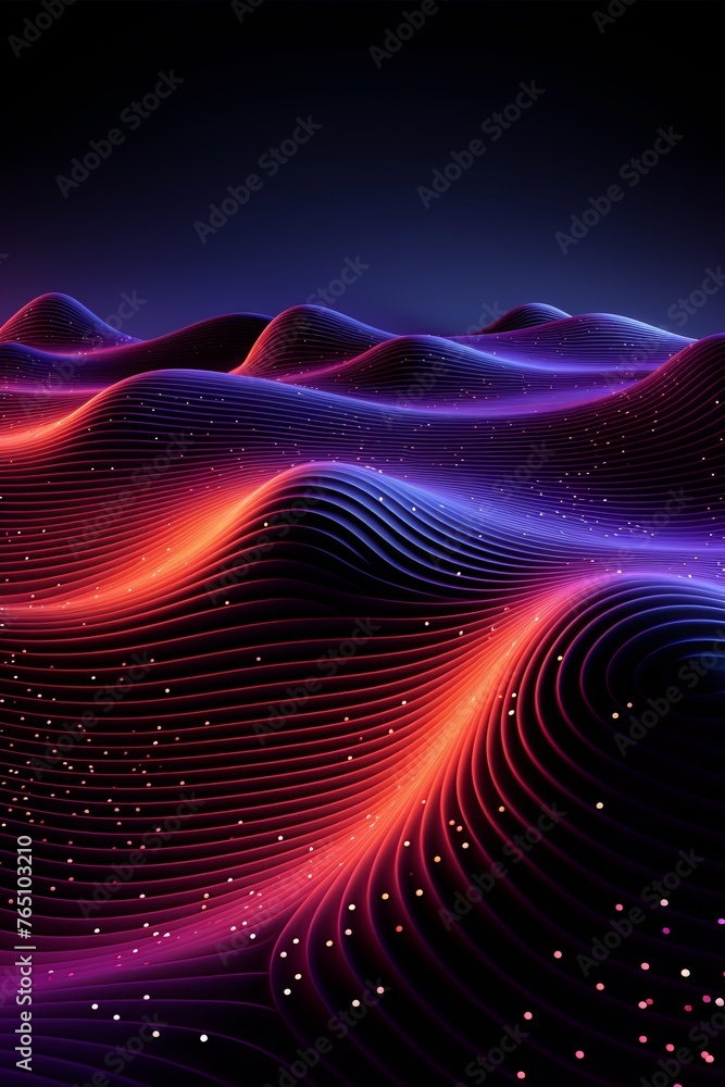 Orange and purple waves background, in the style of technological art