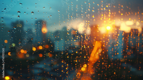 Image of a window with water droplets after rain