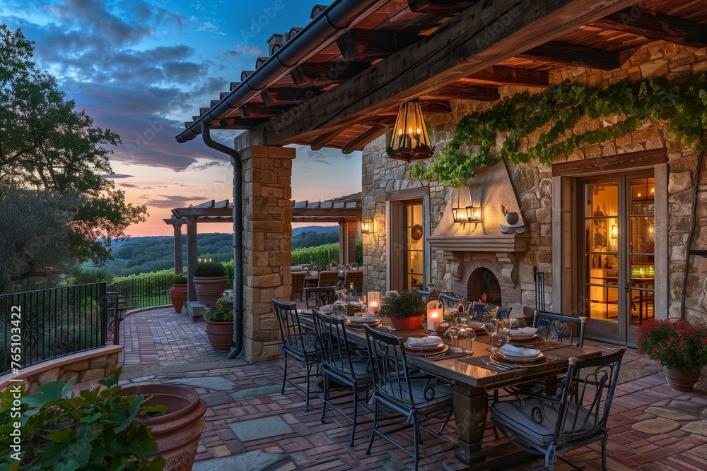 Traditional Tuscan Villa with Rustic Stone Walls and Vineyard Views