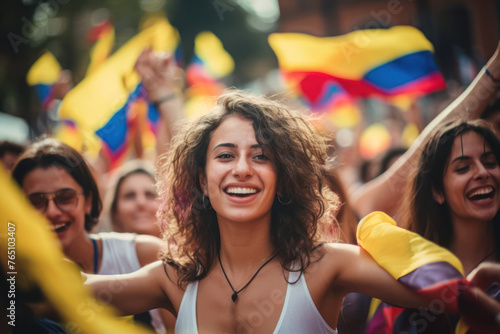 Colombian people, young girls with their flag photo