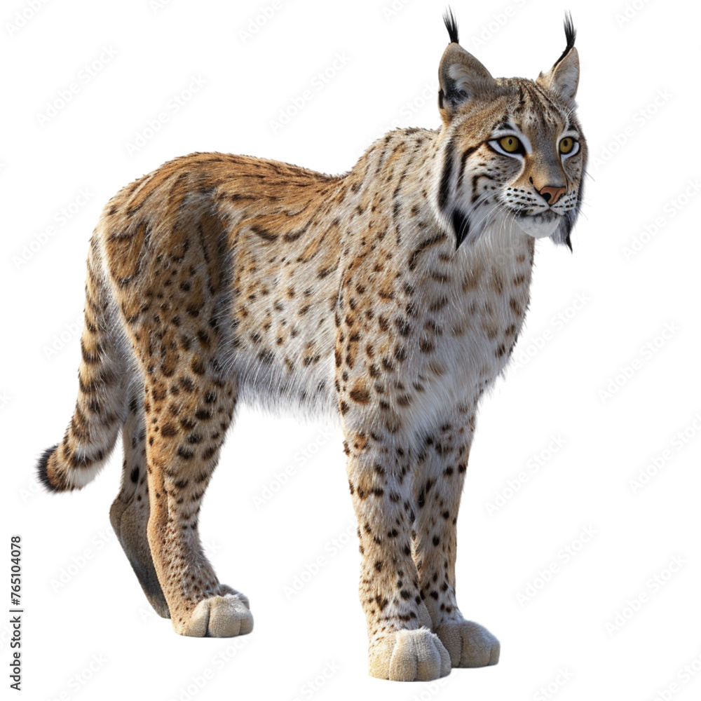 3D rendering of a wild lynx animal isolated on white background. With clipping path 3D rendering of a wild lynx animal isolated on white background. With clipping path