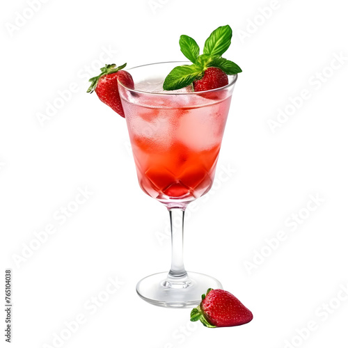 An Isolated Strawberry Basil G&T Cocktail Drink, Transparent Background, PNG