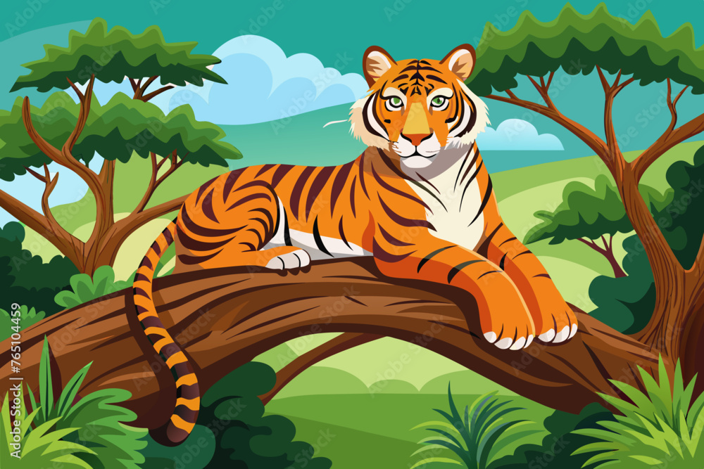Tiger laying tree vector illustration 