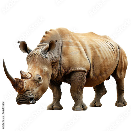Big rhino animal isolated white background. With clipping path
