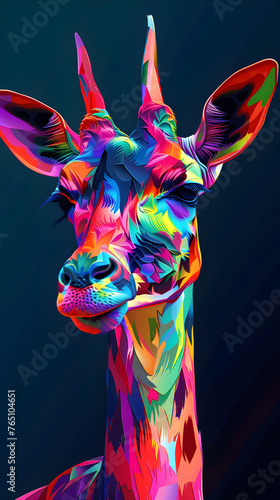 Psychedelic Giraffe Portrait in Vivid Abstract Colors