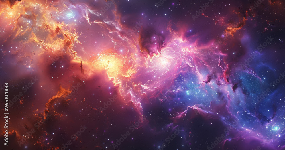 Beautiful Space Background featuring multicolored Gas clouds, Nebula and stars. Cosmic wallpaper.	