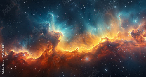 Beautiful Space Background featuring multicolored Gas clouds, Nebula and stars. Cosmic wallpaper. 