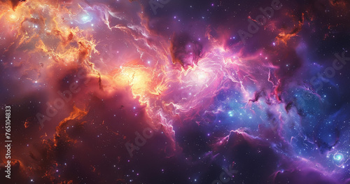 Beautiful Space Background featuring multicolored Gas clouds  Nebula and stars. Cosmic wallpaper. 