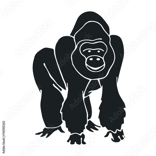 Silhouette, stencil of a wild animal of the African savanna gorilla.Vector graphics.